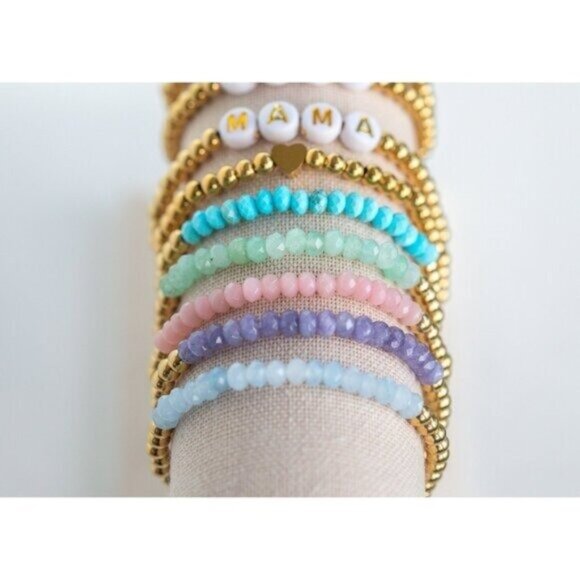 Lavender Stone Stretch Bracelet Waterproof Gold Gemstone Stretch Bracelet Stack - Picture 3 of 9